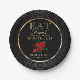 Red and Black - Eat, Drink and Be Married Paper Plate