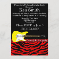 Red And Black Electric Guitar Birthday Invitation