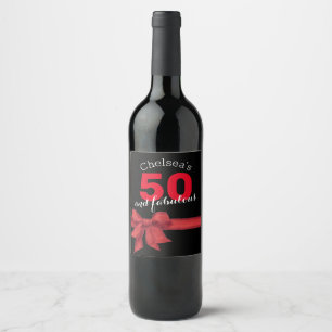 Red and Black Elegant 50 And Fabulous Birthday Par Wine Label
