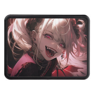 Red and Black Fanged Smile Vampire Anime Girl Trailer Hitch Cover