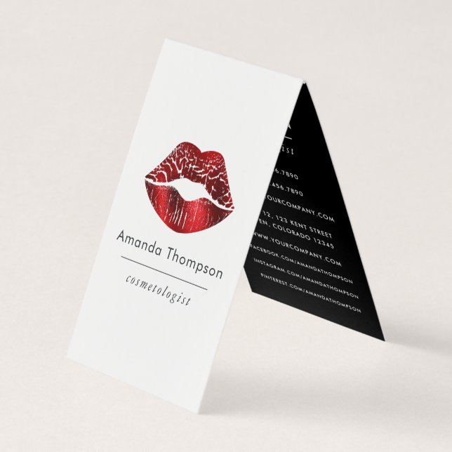 Red and Black Faux Holographic Heart Glitter Business Card (Front)