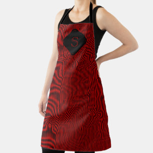 Red and black fine vertical stripes monogram apron