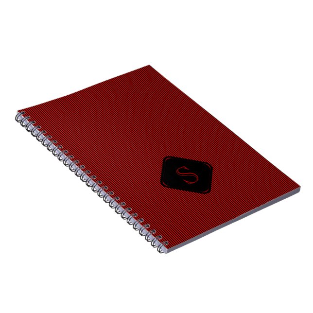 Red and black fine vertical stripes monogram notebook (Right Side)