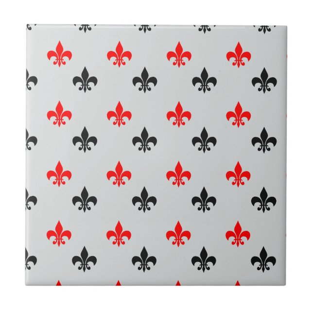 Red And Black Fleur De Lis Tile (Front)