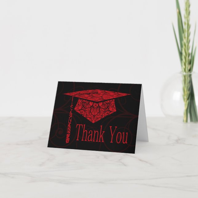 Red and Black Floral Cap Thank You Card (Front)
