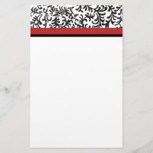 Red and Black Floral Damask Pattern Stationery