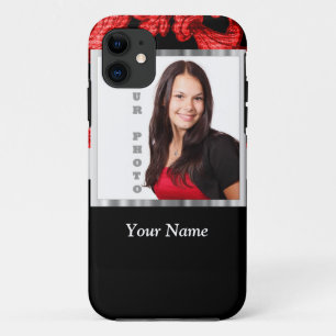 Red and black floral damask template iPhone 11 case
