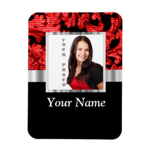 Red and black floral damask template magnet