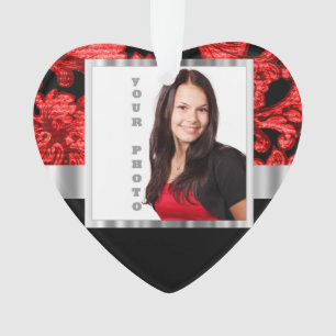 Red and black floral damask template ornament