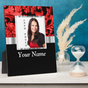 Red and black floral damask template plaque