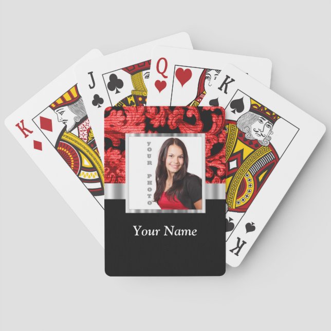 Red and black floral damask template playing cards (Back)