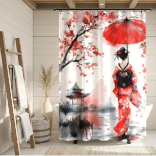Red and Black Floral Geisha  