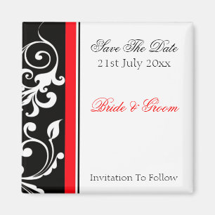 Red and Black Floral Save The Date Magnet