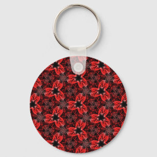 Red and Black Floral Show Key Ring