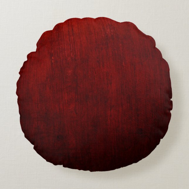 Red and black floral textile round pillow (Front)