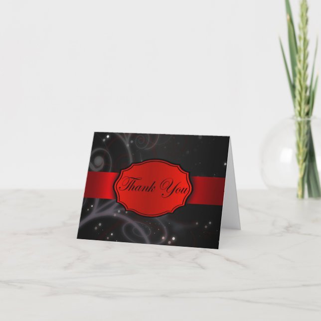 Red and Black Floral Thank You Card (Front)