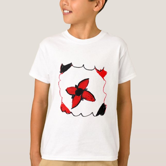 Red and Black Flower Design - Art by Kids T-Shirt (Front)