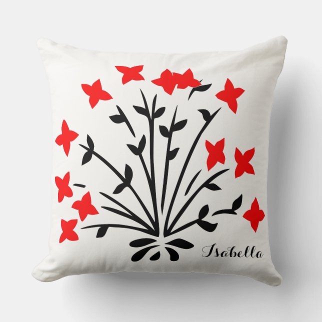 Red and Black Flowers customizable decorative Throw Pillow (Front)