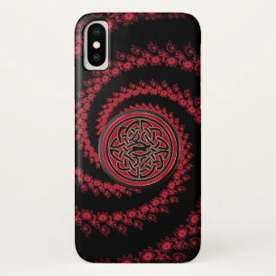 Red and Black Fractal with Celtic Knot iPhone X Case
