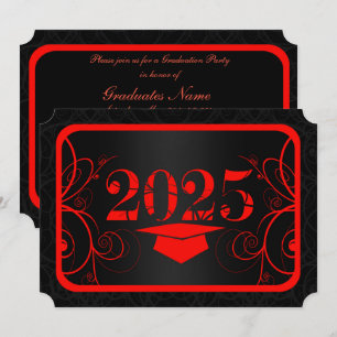 Red and Black Frame Graduation Party Invitation