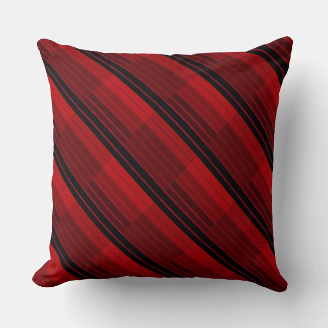 Red and Black Geometric Patchwork Quilt Throw Pillow (Front)
