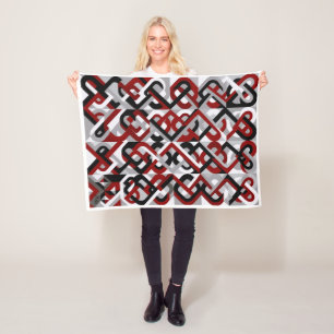 Red And Black Geometric Pattern Fleece Blanket