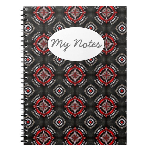 Red and Black Geometric Pattern Notebook (Front)