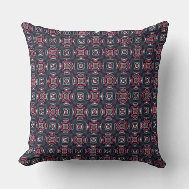Red and Black Geometric Pattern Throw Pillow (Front)