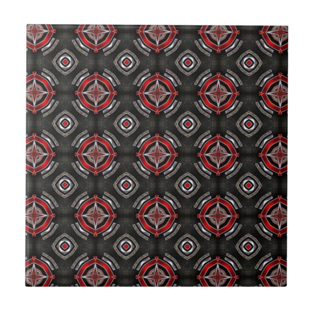 Red and Black Geometric Pattern Tile (Front)