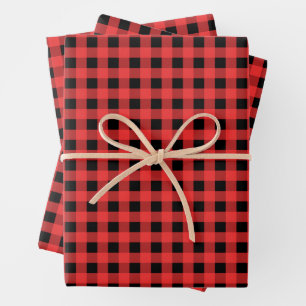 Red and Black Gingham Pattern Christmas Wrapping Paper Sheet