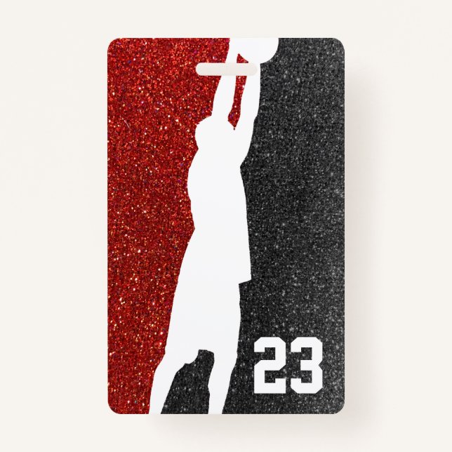 Red and Black Glitter Basketball Team Jersey Badge (Front)