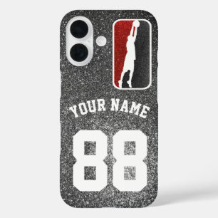 Red and Black Glitter Basketball Team Jersey iPhone 16 Case