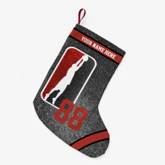 Red and Black Glitter Basketball Team Jersey Small Christmas Stocking