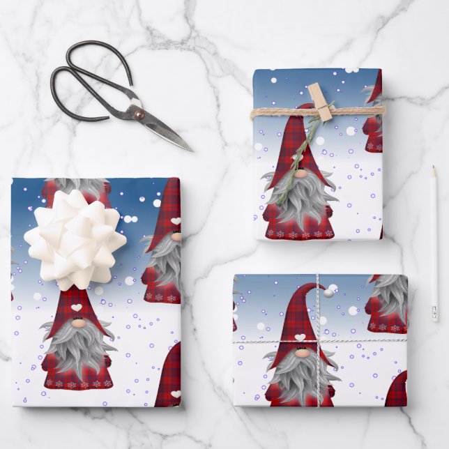 Red And Black Gnome Wrapping Paper Sheet (Front)