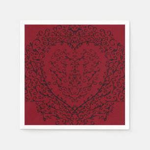 Red and Black Gothic Heart Elegant Wedding Napkin