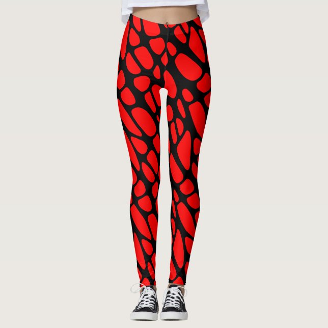 Red and Black Gothic Organic Web Pattern Leggings (Front)