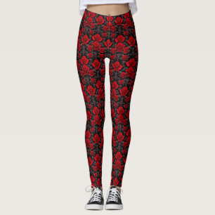 Red and Black Gothic Roses Leggings