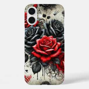 RED AND BLACK GOTHIC VALENTINE ROSES iPhone 16 PLUS CASE
