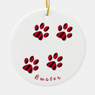 Red and Black Gradient Paw Prints Ceramic Ornament