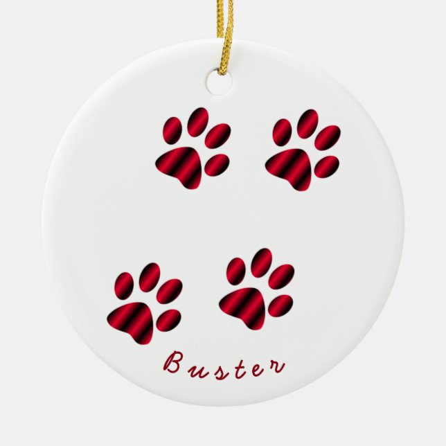 Red and Black Gradient Paw Prints Ceramic Ornament (Front)