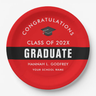 Red and Black Graduation Congrats Custom Paper Plate