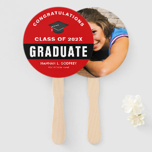 Red and Black Graduation Congratulations Photo Hand Fan