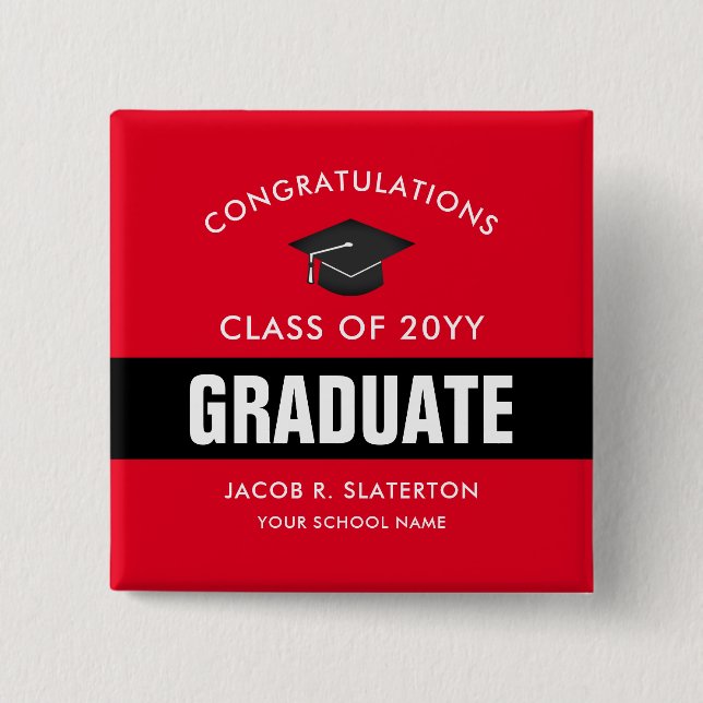 Red and Black Graduation Personalized Button (Front)