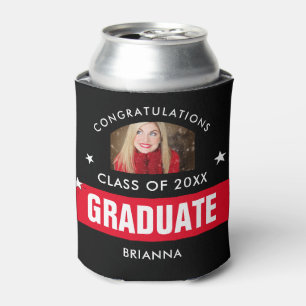 Red and Black Graduation Personalized Photo Can Cooler