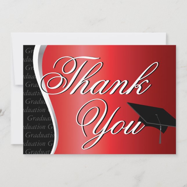 Red and Black Graduation Thank You Card (Front)