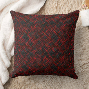 Red and black grid pattern  throw pillow