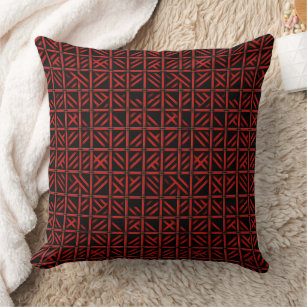 Red and black grid pattern  throw pillow