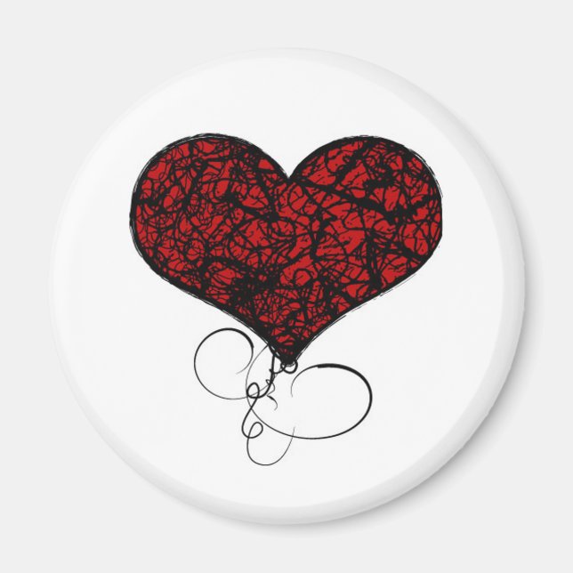 Red and Black Grunge Heart Magnet (Front)