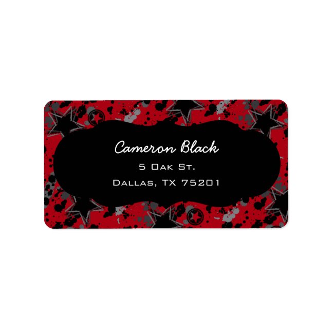 Red and Black Grunge Star Custom Address Labels (Front)