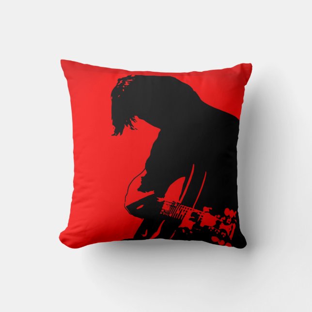 Red and Black Guitar Player Pillow (Front)